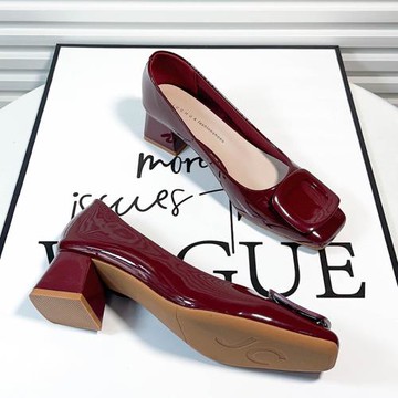 5881-10B  淺口方頭粗跟單鞋中跟四季女鞋2024新款漆皮氣質4.5cm