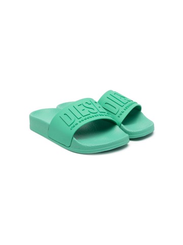 Diesel Kids - embossed-logo slides - kids - Polyurethane/Polyurethane/Rubber - 26 - Green