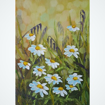 雛菊繪畫花卉原創藝術花卉牆藝術野花小油畫