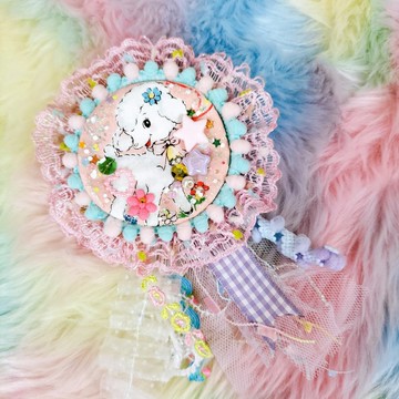 復古小動物珠繡別針-小羊款