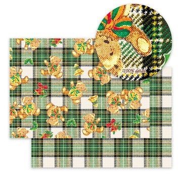 冬日格紋小熊 綠色 包裝紙 / 手帳紙 / 25張 A4 尺寸