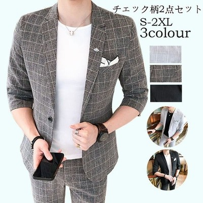 スーツメンズカジュアルスーツスリムスーツセットアップメンズ2点セット上下セットビジネス結婚式パーティーチェック柄お洒落 通販 Lineポイント最大get Lineショッピング