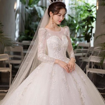 長袖主婚紗新娘結婚2023新款大拖尾宮廷風在逃公主法式重工出門紗