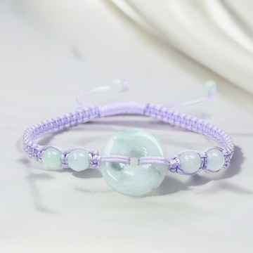 【願‧平安】飄綠花平安扣編織手鍊 | 天然緬甸玉A貨翡翠 | 送禮