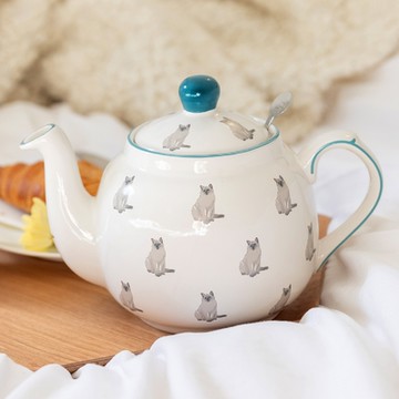 《London Pottery》Farmhouse石陶濾茶壺-貓900ml-- 泡茶 下午茶 茶具
