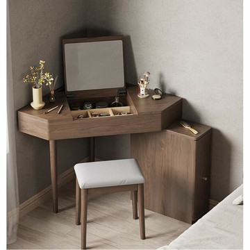 冬木實木轉角梳妝臺簡約小型化妝桌書桌一體臥室牆角收納櫃化妝檯