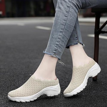 輕便戶外半拖女式網布涼拖夏季透氣厚底拖鞋減震增高鞋包頭拖鞋女