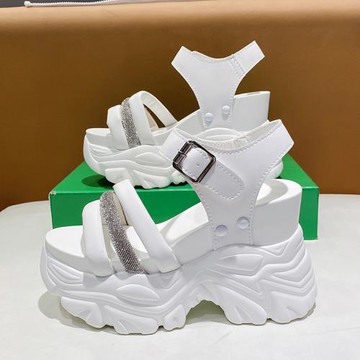 一字帶高跟涼鞋女2025年新款夏季時尚水鉆松糕厚底坡跟內增高女鞋