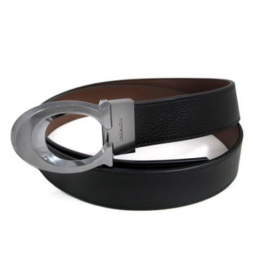 COACH 大C字頭鵝卵石紋皮革寬版針式皮帶(黑色/38mm)