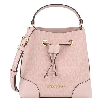 MICHAEL KORS - 滿版LOGO拼接皮革水桶包 (粉)