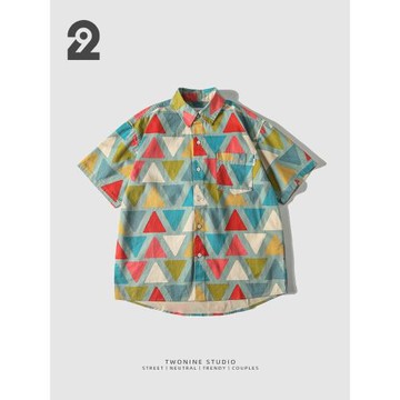 29STUDIO潮牌花色三角形百搭襯衫男春夏新款情侶休閑寬松襯衣外套