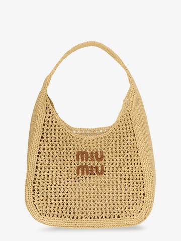 Viscose shoulder bag with rafia effect and lettering logo - MIU MIU - gender_Woman