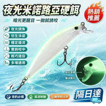 夜光路亞 米諾假餌 淡水海釣 遠投擬餌 硬餌魚鉤 掠食魚餌 發光假餌 溪流釣魚 黑夜誘魚 白色擬餌 浮水米諾 仿生小魚餌