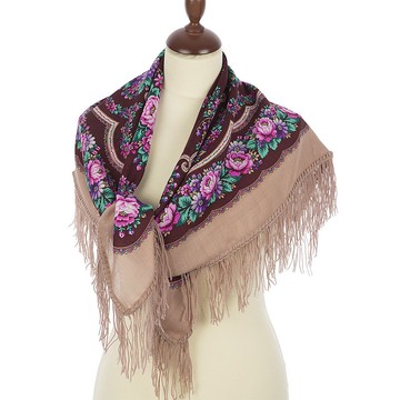 正品 Павло́во Поса́д 俄羅斯披肩圍巾 柔軟 100% 羊毛 89x89 公分 1579-3