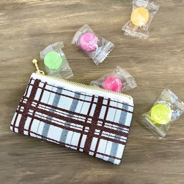 【格紋】畳緣 扁平迷你收納包 零錢包 卡片夾 茶色 簡約