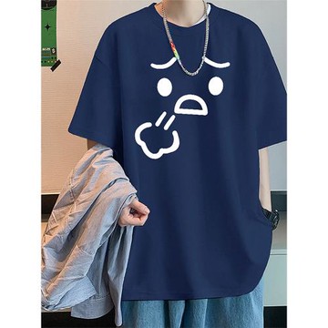 卡通表情薄款純棉短袖半袖T恤男超寬松加肥加大碼潮胖子夏裝韓版