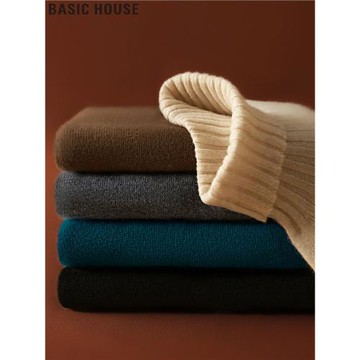 Basic House/百家好高領針織打底衫女秋冬寬松慵懶軟糯堆堆領毛衣