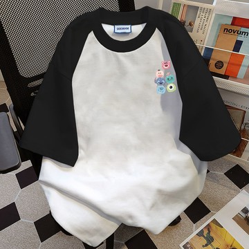 【董小姐】100%纯棉  短袖T恤 拼接上衣  學生黨衣服可愛風衣服  美式復古 純棉  夏天衣服 正韓顯瘦寬鬆上衣