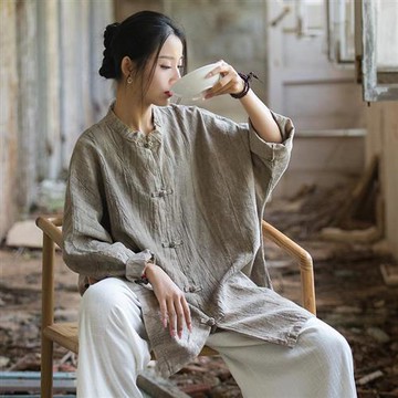 【米蘭精品】罩衫棉麻外套-盤扣開衫寬鬆禪意女外套4色74fw10