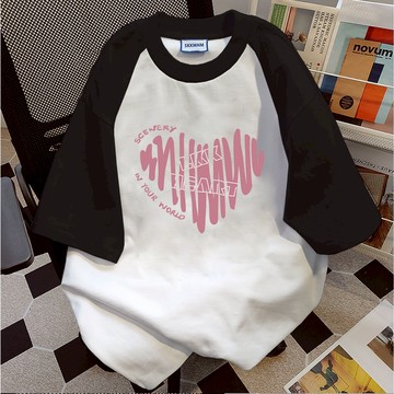 【ABCD】100%純棉 女生 t恤 重磅短袖 雙拼色t恤 潮流衣服 印花 t恤 OVERSIZE 運動上衣 夏日穿搭