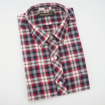【金‧安德森】紅藍白經典格紋長袖襯衫