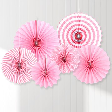 Partyhae 紙扇花裝飾6件組  40cm  30cm  20cm  粉紅色