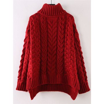 時尚高領毛衣女套頭秋冬新款寬松慵懶風復古麻花粗毛線衣外套加厚