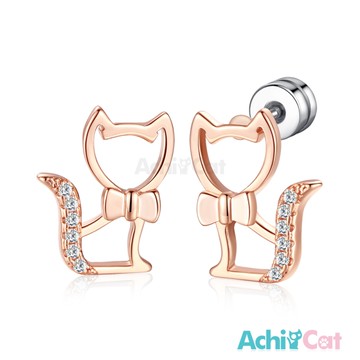 AchiCat 耳環 正白K 氣質小貓 栓扣式 B款 抗過敏鋼針 貓咪 *一對價格* G4114