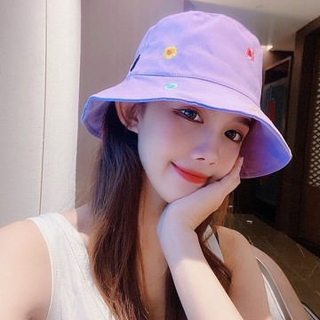 🌞韓國甜美可愛花朵刺繡漁夫帽子女夏季戶外防晒盆帽休閒時尚遮陽帽優質
