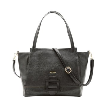 FIRANO-皮帶扣皮革手提/斜背兩用包(素面黑)