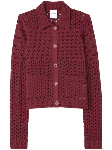 St. John - crochet-knit cardigan - women - Spandex/Elastane/Viscose - XL - Red