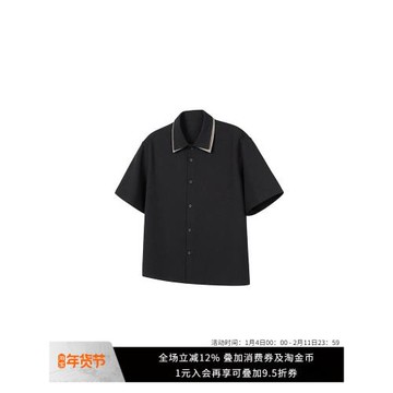 New Decay 25SS 千鳥格雙領花領襯衫老錢風休閑通勤黑色短襯衫男