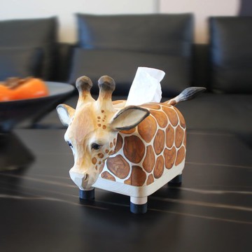抽紙盒 紙抽盒 紙巾盒 實木手工雕刻長頸鹿 美式 紙巾盒 ins風家居客廳餐廳輕奢簡約可愛 八折減免 特價出 可開發票