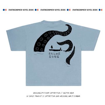 25SS美式街頭vtg海怪帆船印花潮牌夏季百搭純棉短袖T恤上衣穿搭