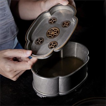 【湘緣閣】學古海棠壺承中式復古手工純錫儲水式潮汕工夫干泡茶盤