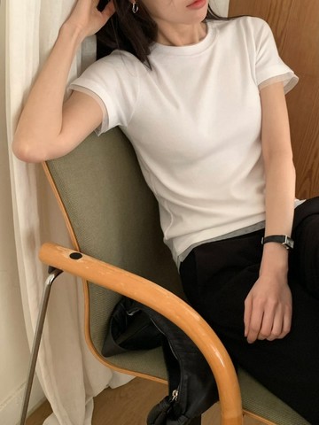 假兩件設計顯瘦修身款★氣質拼接針織上衣