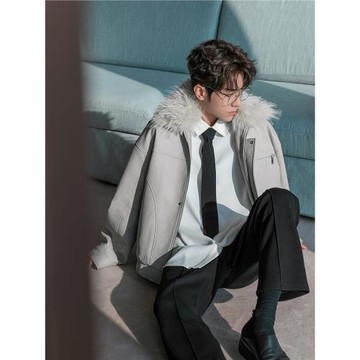 CHICERRO西西里男裝韓系加厚高級感潮牌設計感可拆卸毛領皮衣夾克