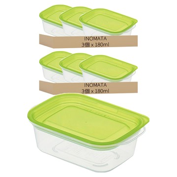 inomata 日本便利保鮮盒長方形塑膠保鮮盒 180ml  2組  3個容器 + 3個蓋子