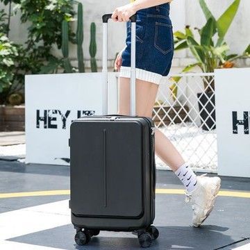 前置開口旅行箱簡約防刮商務拉桿箱韓版行李箱2025時尚萬向輪男士