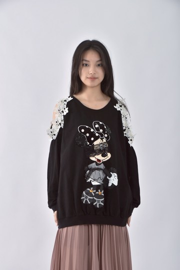 (L) charlotte棉質純棉黑色長袖上衣