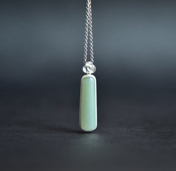 【微瑕】【安若】天然和田玉碧玉粉青999足銀手工鑲嵌簡約項鏈