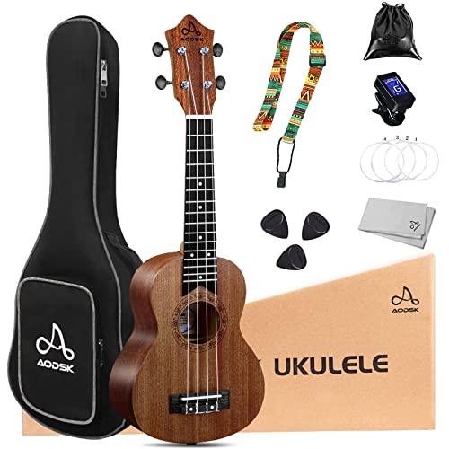 AODSK Ukuleles for Beginners Kit Kid Adult Student,Sapele Inch Soprano Starter Uke Kids Guitar Ukalalee with Gig Bag and Ukulele Accessories