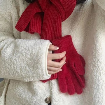 韓系仿兔毛聖誕手套女冬天可愛ins風拍照保暖防風騎車分指手套
