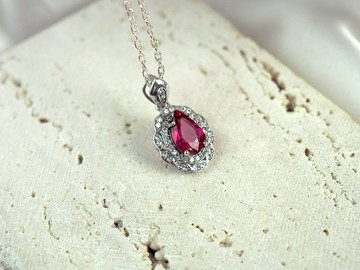 寶石系列||水滴切割紅寶石碧璽||純銀墜子(不含銀鍊)