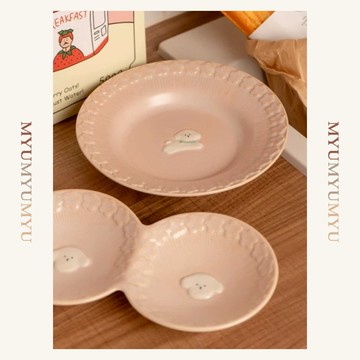 隔日到貨｜粉色狗狗造型陶瓷餐具組 碗盤咖啡杯套裝 可愛器皿圓盤組 居家餐桌陶瓷碗盤｜MYUMYU 沐慕家居 台灣
