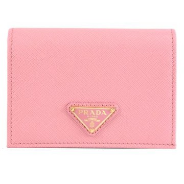 PRADA 經典三角LOGO防刮皮革對開式零錢短夾(粉色)
