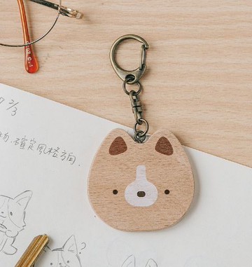 【Simple Zone】遊木時光 woodtime隨行小WOOD鏡隨身鏡 / 鑰匙圈 / 造型吊飾(大頭狗狗)