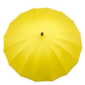 純黃色自動雨傘16骨長桿傘超強防風手繪黃色晴雨傘純色長柄傘