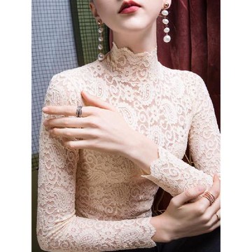 夏季蕾絲打底衫女高領春秋加絨內搭修身洋氣性感小衫網紗上衣2025