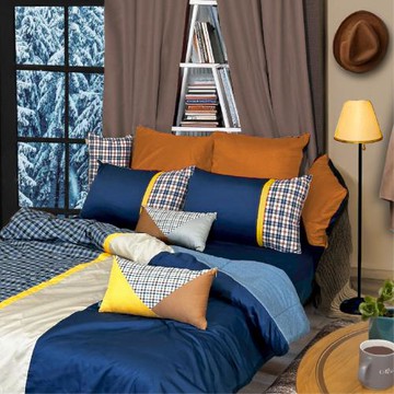 【Caliphil佳麗惠寢具】美國PrimaLoft長纖 / 90度織 / 晴藍劍橋 / 高織長纖水洗被 / 米藍